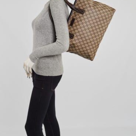 Authentic GUCCI GG Coated Canvas Medium Tote Bag Beige/Brown - Picture 3 of 16